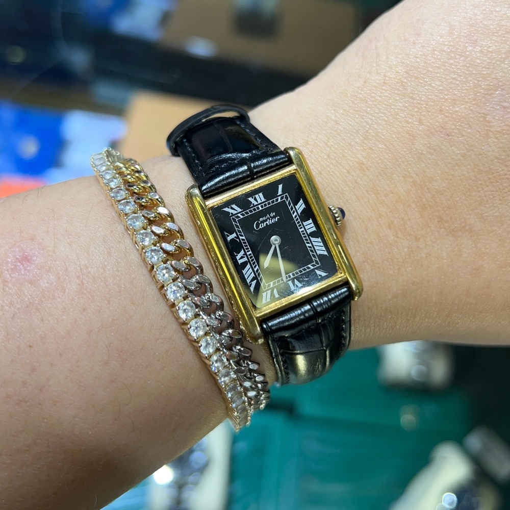 Cartier Must de Cartier Tank Vermeil 925 Black Dial Vintage Watch | Gold Plated